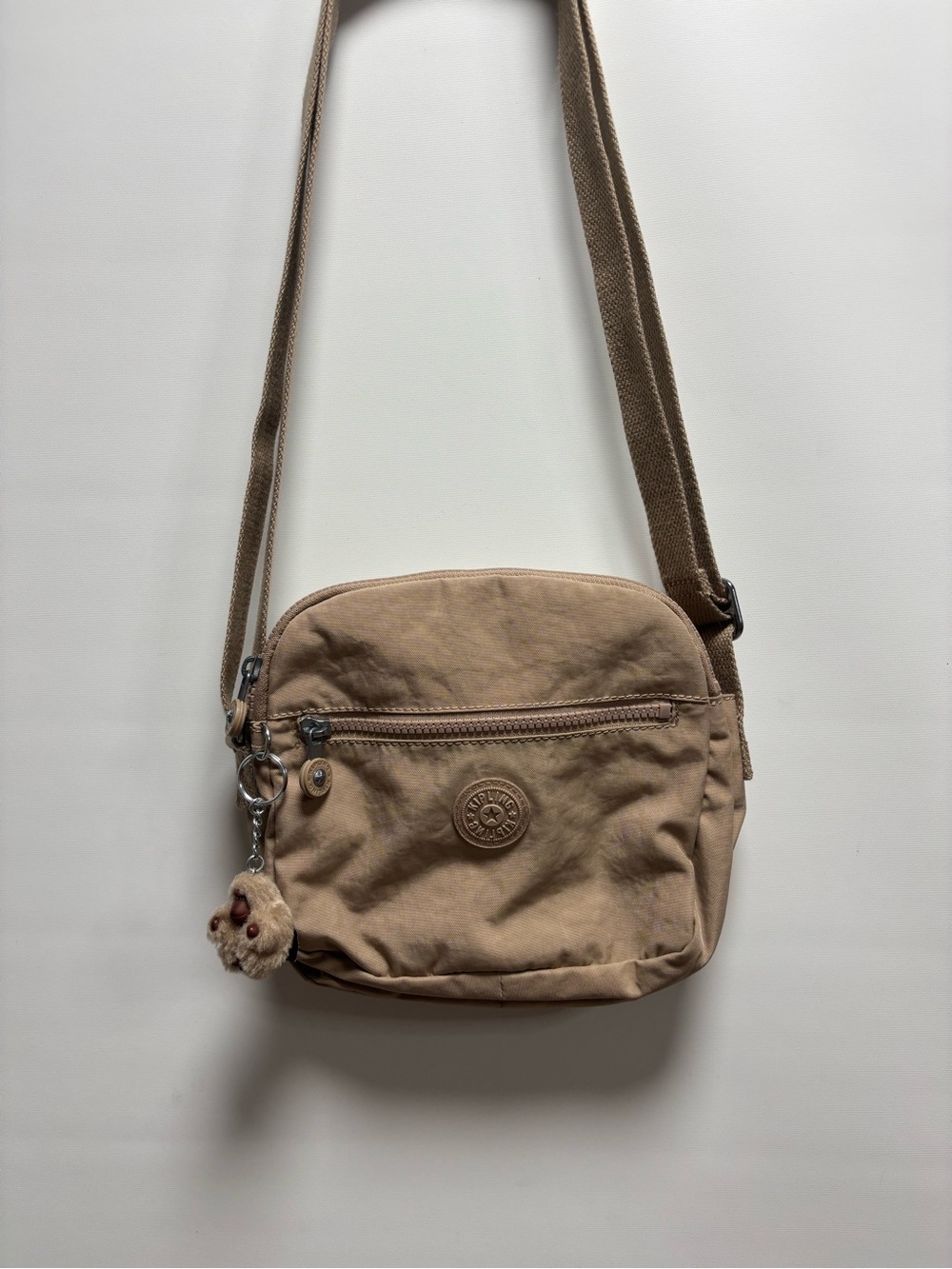 Kipling Neutral Beige Crossbody with Plush Monkey Charm